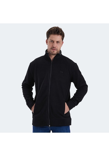 Slazenger KADMOS Erkek Fermuarlı Dik Yaka Cepli Siyah Polar