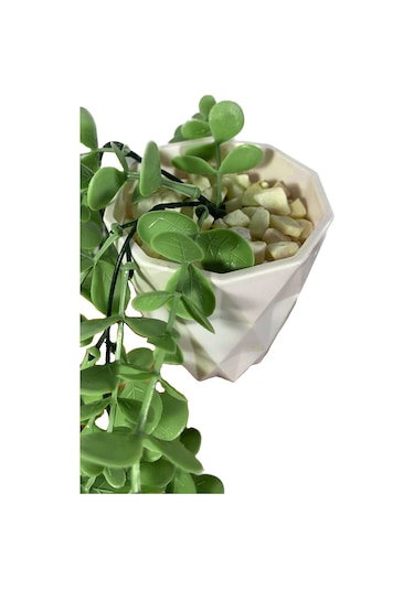 Yapay Çiçek Elmas Beyaz Saksıda Yeşil Okaliptus Sarkıtı Çok Renkli