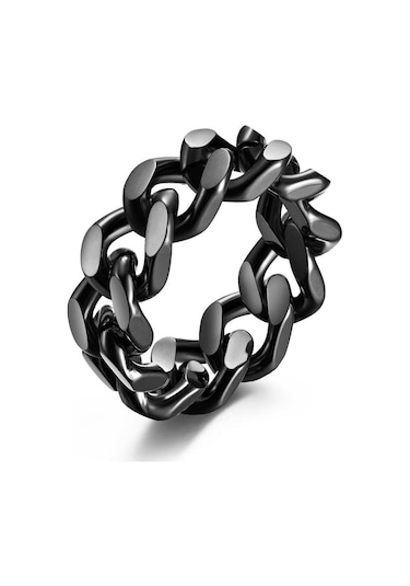 Siyah Basit Titanyum Çelik Zincir Yüzük Erkek Yüzük Hip-hop Giyim Kişilik Paslanmaz Çelik Takı Hediye 10
