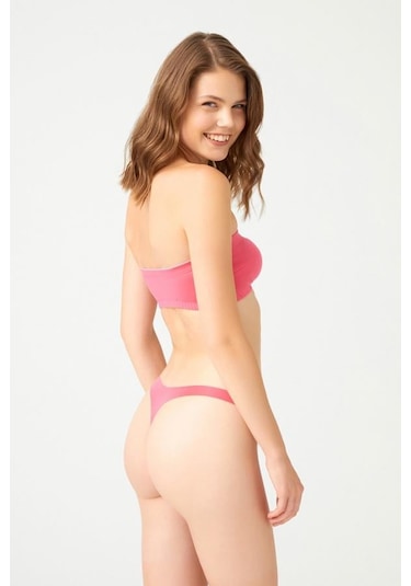 Straplez Crop Top Büstiyer Pembe Pembe
