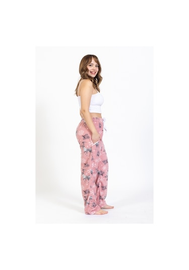 Kadın Polar Kışlık Eşofman Alt Waynap Polar Alt- Pembe