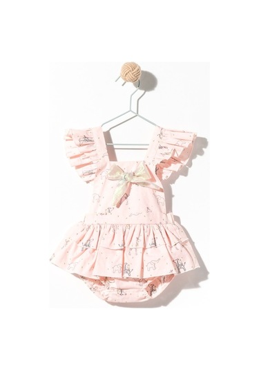 Kız Bebek Pudra Pembe Renk Özel Gün Fiyonklu Çıtçıtlı Tulum Pembe