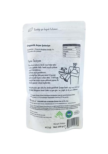 Organik Sütsüz Yumurtasız Arpa Şehriye +7ay 250gr