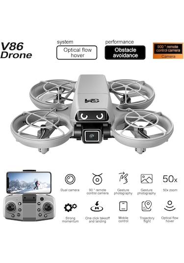 Drone Çift Hd Kameralı 90 Ayarlanabilir Engel Sensörlü, Tek Tuş Kalkış / İniş, Uzaktan Kumandalı
