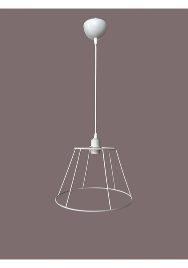 Konik Avize Teli , İskeleti Standart Boy 30x20 Cm Beyaz Statik Boyalı Duy Takımı Dahil Beyaz