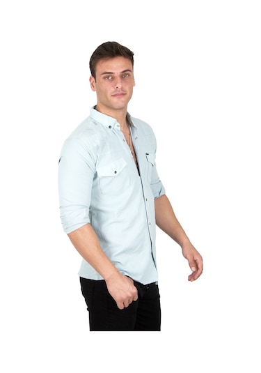 Deepsea Erkek Mint Yeşili Çıtçıtlı Kot Gömlek 2300419 Mint