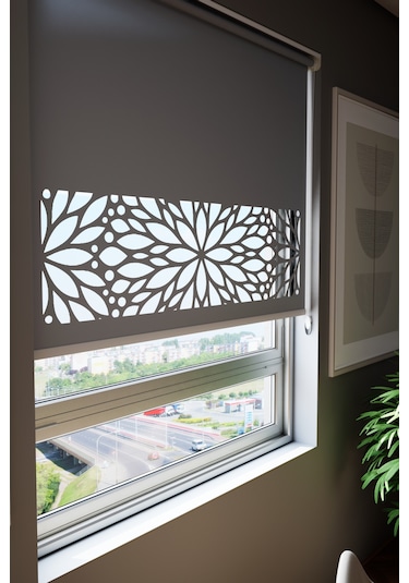 Lazer Kesim Mat Stor Perde, Lazer Kesimli Modern Serisi, M-131004 Antrasit Renk Antrasit