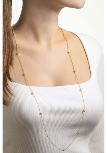 Beyaz Taşlı 18 Ayar Sarı Altın Kaplama 90 Cm Gümüş Kolye Sarı