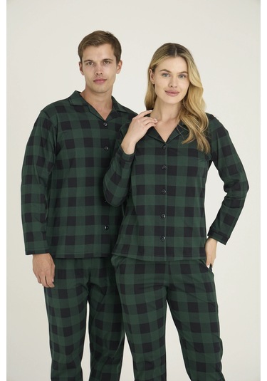 9209-k Kadın Apaj Yaka Pijama Takım Yeşil