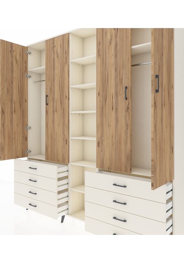 Arges Dolap 10 Raflı 8 Çekmeceli 2 Askılı 220x30x243 Aytaşı-çam/aytaşı Atlas Çam/aytası