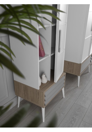 Asil Kapaklı Çekmeceli Kitaplık 55x45x172cm Beyaz