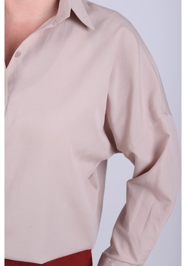 Armonika Kadın Bej Oversize Uzun Basic Gömlek Arm-22y001118