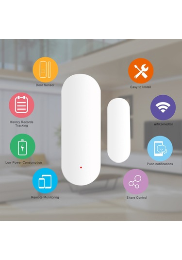 Springsun Beyaz Wifi Ev Güvenlik Sensörü, Pencere/kapı Açılış Alarmı, Akıllı Uygulama Kontrolü, 2.4ghz Pil Dahil Değil Beyaz