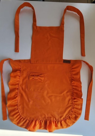 Keten Fırfırlı Bohem Mutfak Önlüğü Turuncu