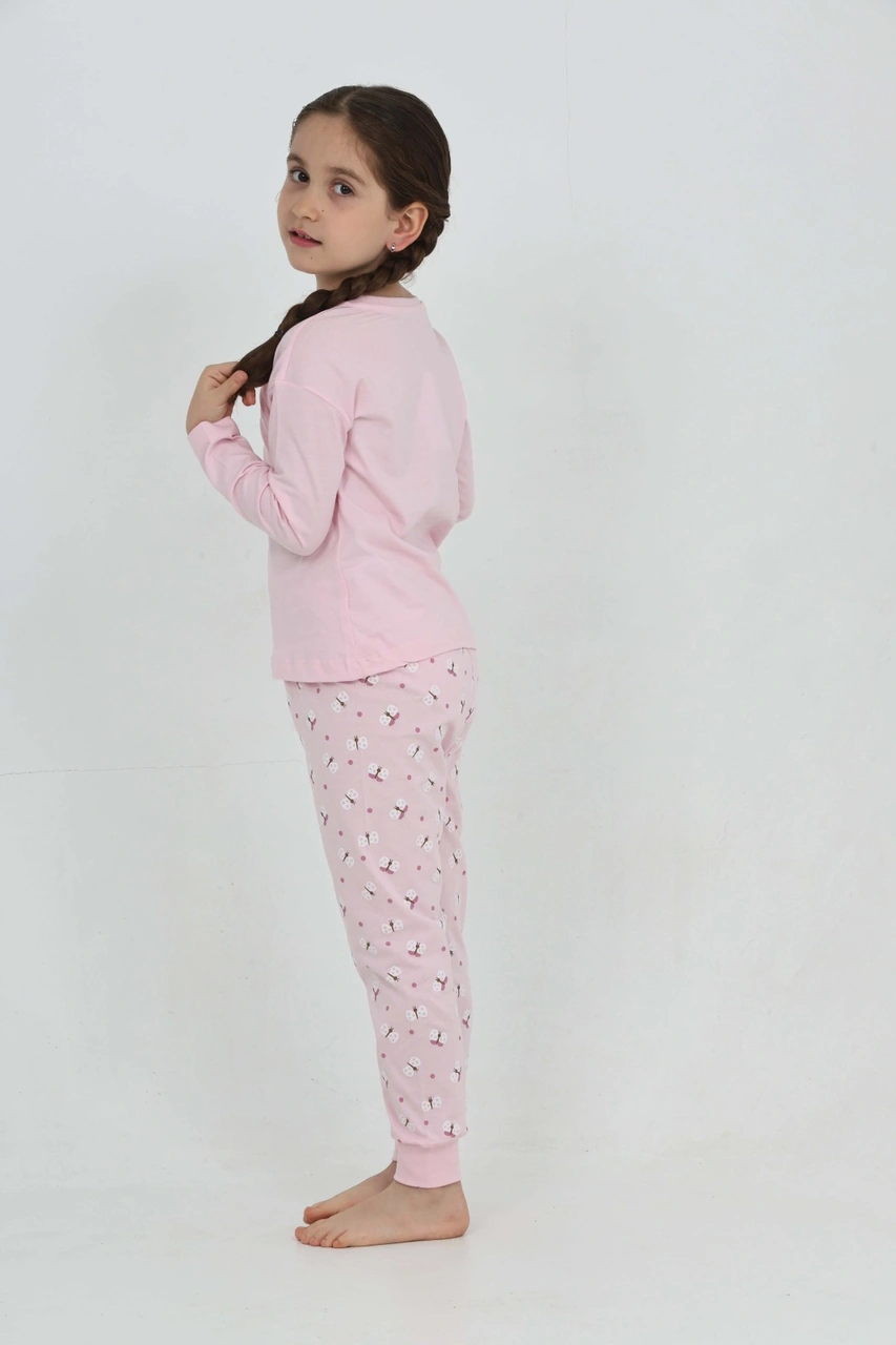 Toontoy Kız Çocuk Kelebek Baskılı Pijama Takım Açık Pembe