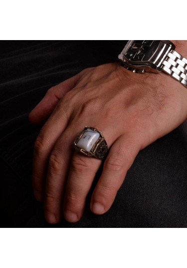 Gerçek Doğal Yemen Akik Taşı Yüzüğü - 925 Ayar Gümüş Yüzük Gümüş