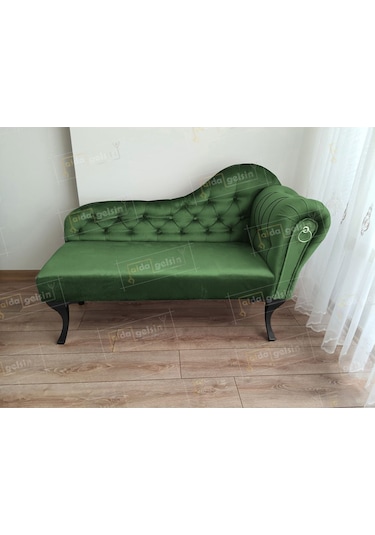 Ters Kol Dekoratif Bihter Koltuk Josefin Puf 110 Cm Siyah Ayak Yeşil