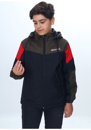 Toontoy Erkek Çocuk Sport Baskılı Kapüşonlu Yağmurluk Siyah