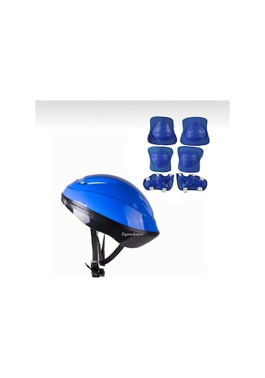 Çocuk Kask Dizlik Dirseklik Koruyucu Seti Mavi