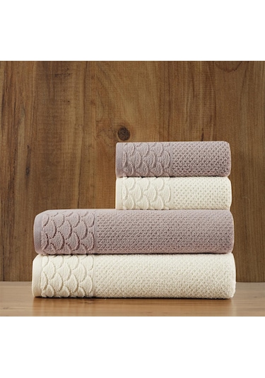 Soley Alana Extra Yumuşak Pamuklu Pirinç Örgü 4'lü Havlu Seti HV.ALANA.4LUSET