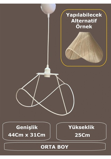 Yaprak Avize Teli , İskeleti Orta Boy 44x31 Cm Beyaz Statik Boyalı Duy Takımı Dahil Beyaz