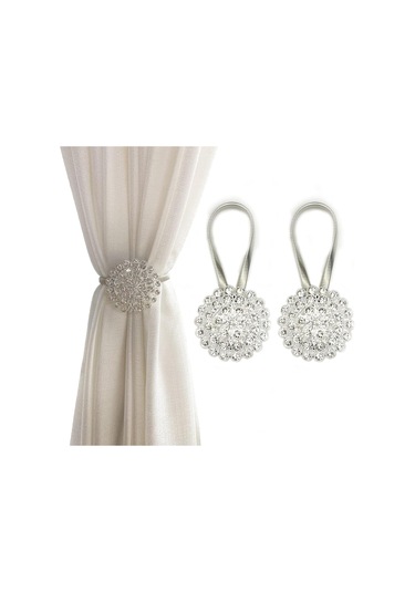 Manyetik Perde Bağları Gümüş , 2'li Paket Parıldayan Kristal Çiçekli Perde Bağları, Ev İçin Yüksek Elastik Yaylı Çelik Telli Perde Tokaları Diğer