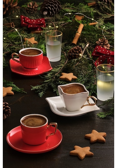 Emsan Sonsuz Aşk 2 Kişilik Kahve Fincan Takımı Beyaz Gold 100 ML