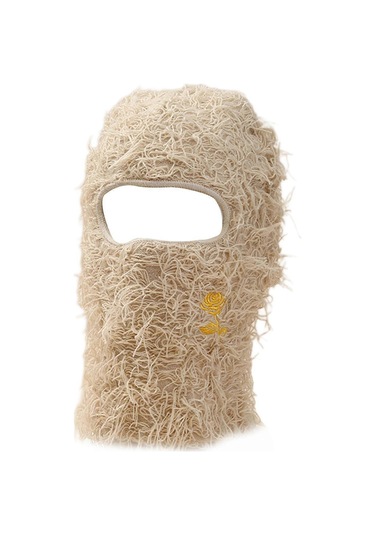 Y2k Balaclava Şapka Unisex İşlemeli Güllü Örme Şapka Sonbahar Ve Kış Pürüzlü Saçaklı Fotoğraf Aksesuarları Çok Yönlü Cadılar Bayramı Kırmızısı Diğer