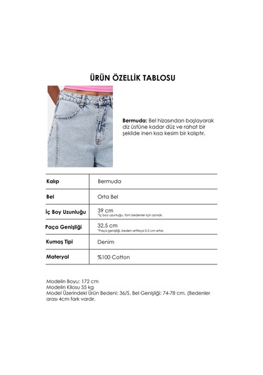Itsbasic Kadın Ice 3s6-3 Mega Baggy Fit Paça Ve Cep Detaylı Özel Tasarım Denim Şort Ice Rengi
