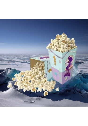 Mısır Kutusu Pırıltılı Deniz Kızı Temalı Pop Corn Kutusu Parti Malzemesi