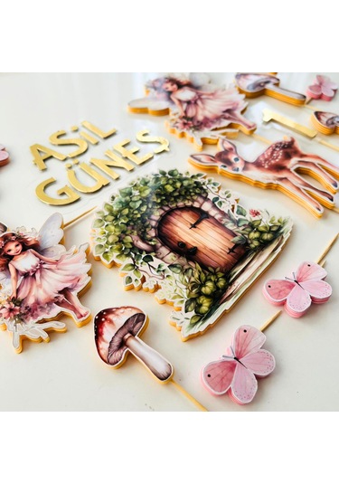 Peri Kızı Temalı Kız Çocuk Doğum Günü İsme Özel Pasta Süsü Seti