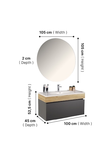 Kobos Harmony 100 Cm Banyo Dolabı Seti Füme + Meguro