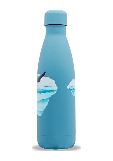 Qwetch QD3465 Penguen Desenli Isı Yalıtımlı 500 ML Termos - Açık Mavi