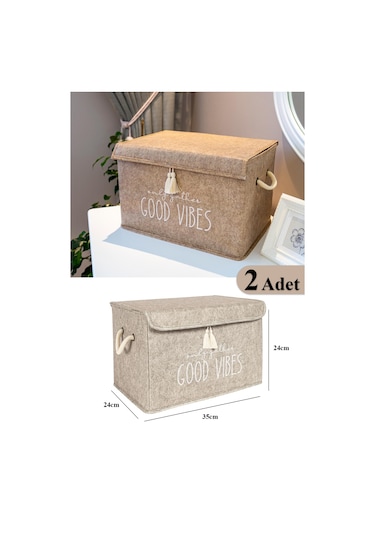 2 Adet Keçe Kapaklı Çok Amaçlı Mini Kutu Bej 35x24x24 cm Bej