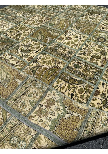 El Dokuma Bünyan Halısı Patchwork 185x260 Yeşil %100 Yün Halı Yeşil