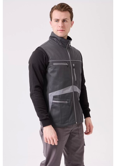 Erkek İş Yeleği Çok Cepli Su Geçirmez Pyrus Suya Konforlu Füme-a.gri