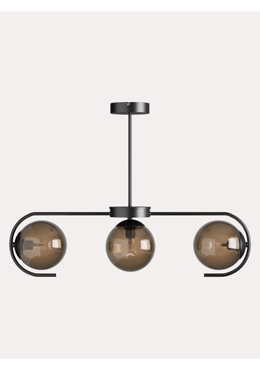 Ayza Modern Siyah Metal Gövdeli 3'lü Bal Rengi Cam Küre Avize