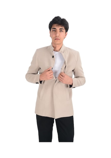 Cengiz İnler Cengiz Inler Dik Yaka Düğmeli Erkek Kaşe Kaban 001