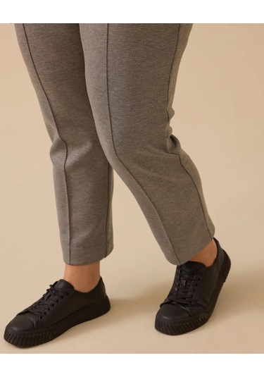 Büyük Beden Şerit Detaylı Bilek Boy Pantolon Gala-xi Gri