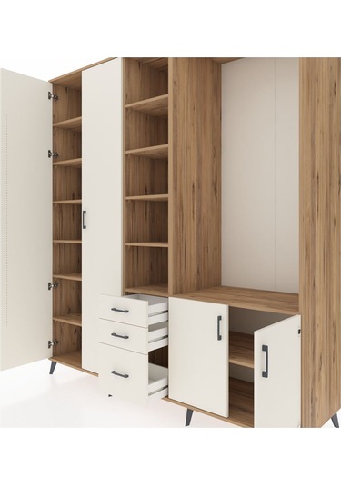 Kronos Dolap 13 Raflı 3 Çekmeceli 4 Kapaklı 220x59x243 Çam-aytaşı/aytaşı Aytası/aytası