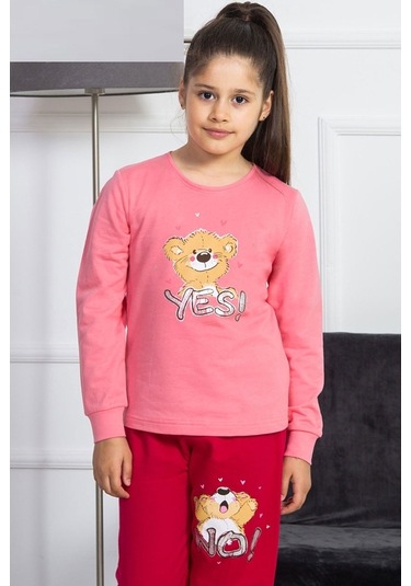 Vienetta Kız Çocuk O Yaka Manşetli Pijama Takım 4027P,3-7 Yaş
