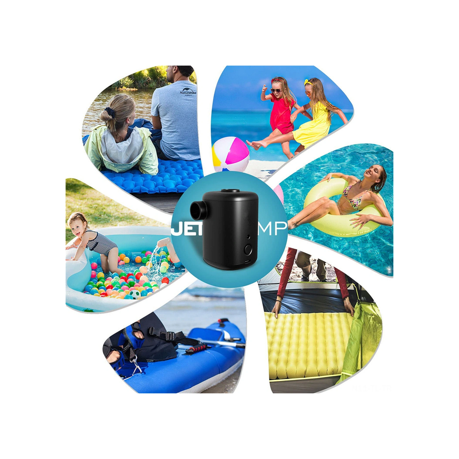 Hombey Ev Ve Dışarı Kullanıma Uygun Kablosuz Mini Akıllı Hava Pompa - Şişirme Ve Sarkıtma Fonksiyonu, 4 Farklı Uç, Hafif, Taşınabilir, Beyaz