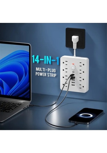Fortunelane Ofis Gücü 14 Fonksiyonlu Priz - 8 Soket, 4 Usb, 2 Type-c Pd
