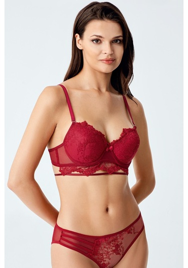 Luw 6115 Bordo Dolgusuz Sütyen Külot 2Li Takım Bordo