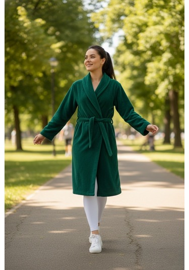 Lumor Şal Yaka Wellsoft Peluş Yumuşak Sabahlık Z.yeşili Zümrüt Yeşili
