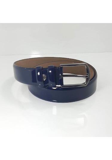 Fiyra 3093 Lacivert Rugan Üst Sınıf Hakiki Deri 3,5cm Erkek Kemer Lacivert