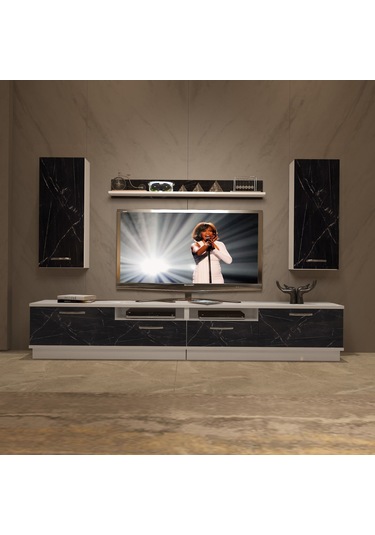 Decoraktiv Trendstyle 5220d Mdf Tv Ünitesi Tv Sehpası Beyaz - Siyah Mermer