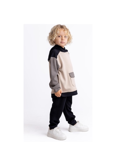 Oliventhekid Siyah Üç Renkli Modal Unisex Çocuk Takım Siyah