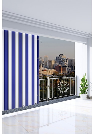 Devrim Olivya Tekstil Mavi-beyaz Çizgili Özel Dikim Lüks Branda Balkon Perdesi Mavi - Beyaz