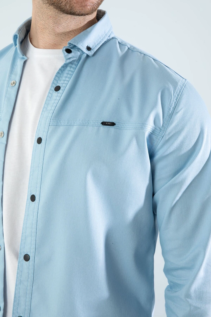 Slim Fit Erkek Cepsiz Kot Gömlek A.mavi